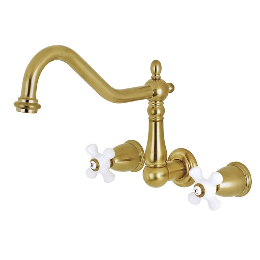 Heritage 3-Hole Wall Mount Roman Tub Faucet in Polished Brass