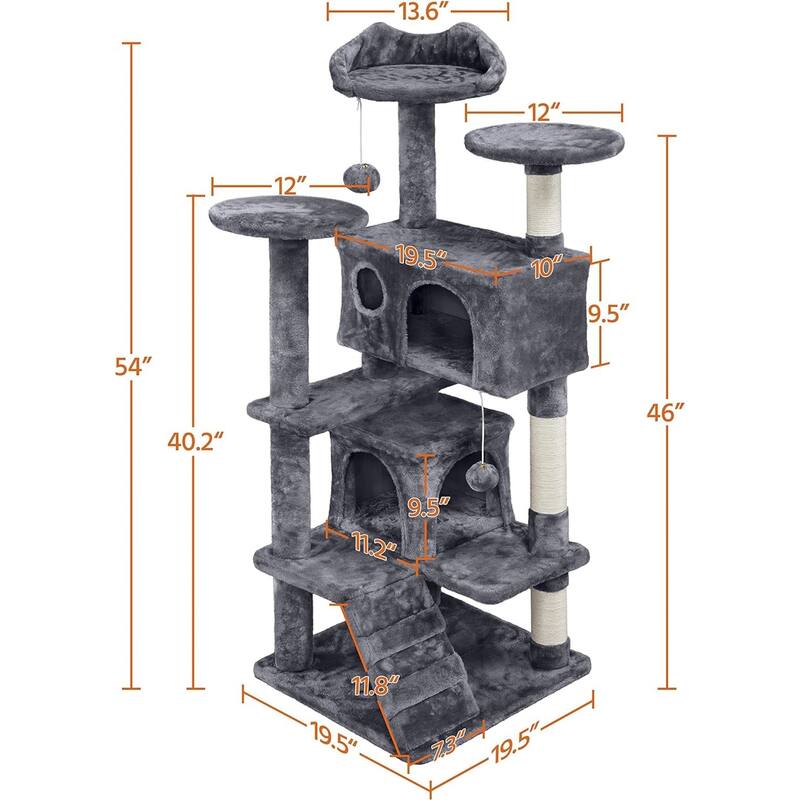 54in Cat Tree Tower Condo Furniture Scratch Post - Grey