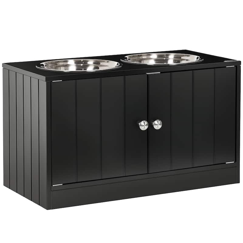 PawHut Large Elevated Dog Bowls with Storage Cabinet Containing Large 44L Capacity, Raised Dog Bowl Stand - Black