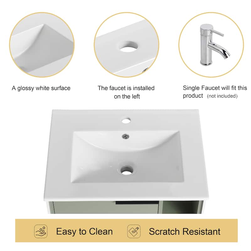 Malwee 24"/30" Floating Bathroom Vanity, Wall Mounted Bathroom Vanity with Ceramic Sink,Soft Close Door and Shelf