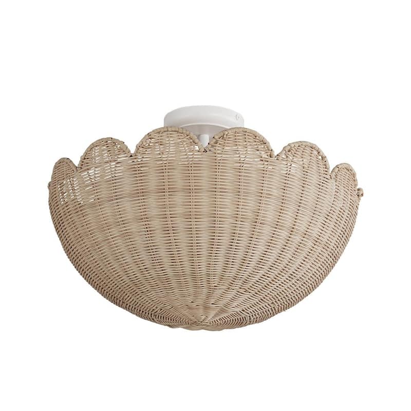 2-Light Coastal Style Scallop Rattan Semi Flush Mount - N/A