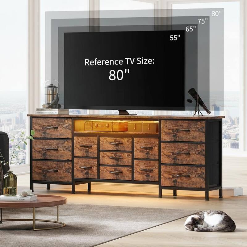 70 Inch Long Dresser TV Stand, Wide 13 Chest, up to 80 Inch
