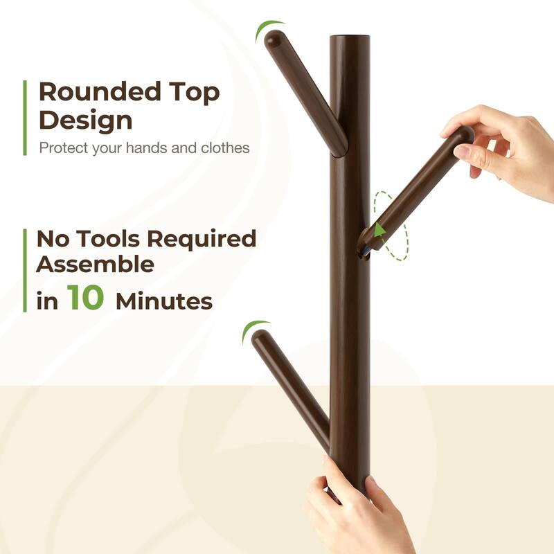 Coat Rack, Wooden Coat Rack Freestanding with Shelf, Coat Tree with 4 Height Options 50.5"-72.6"Hanger Stand