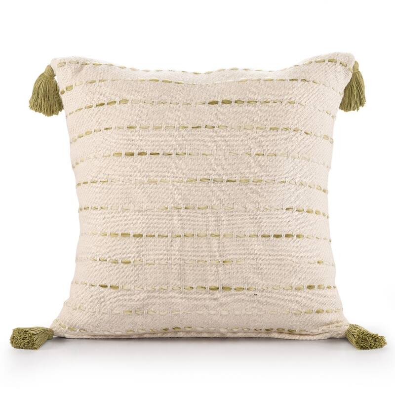HomeRoots 20" X 20" Olive Green And Ivory 100% Cotton Striped Zippered Pillow