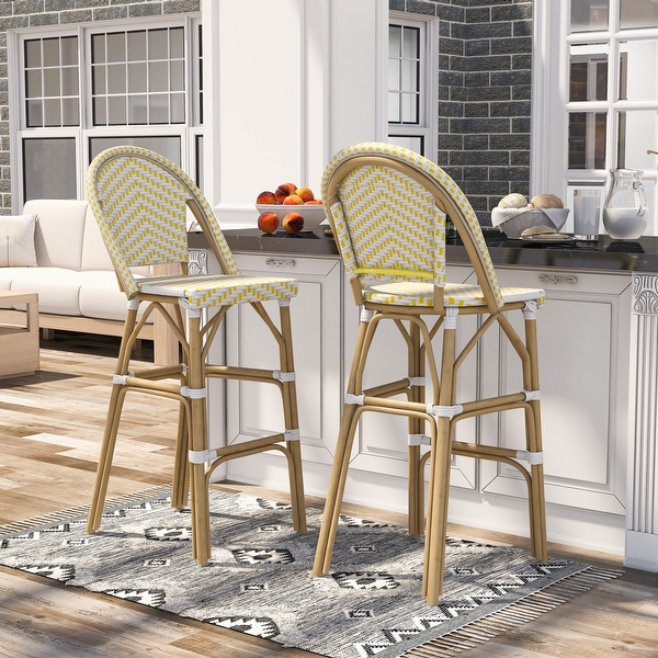 Ariel French Natural Tone 30 inch PE Wicker Patio Bar Chairs Set