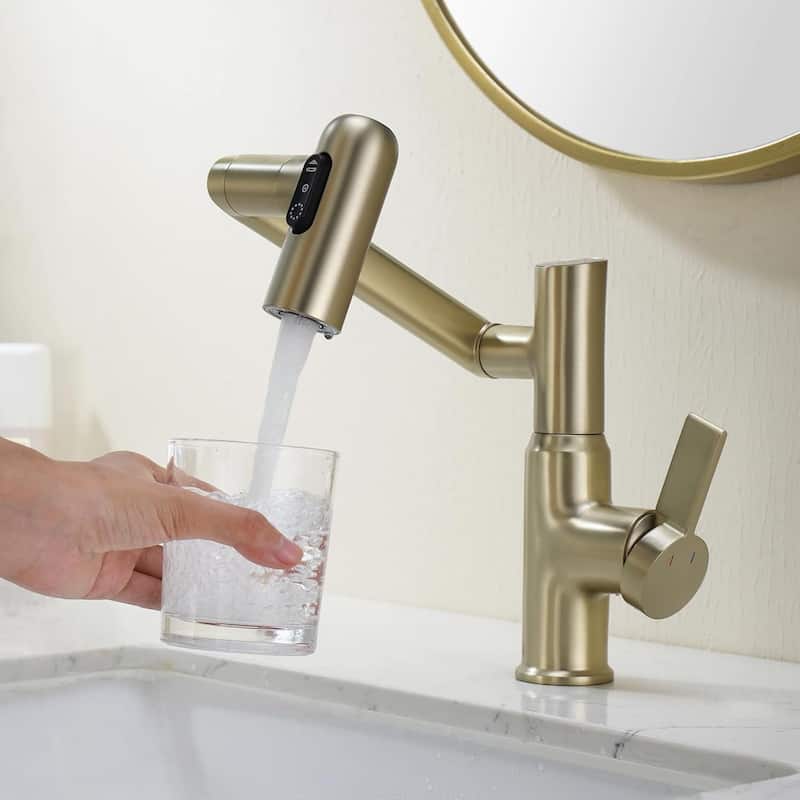 Lefton Rotatable Bathroom Faucet with Temperature Display in Fahrenheit (Batteries-Free), BF2204