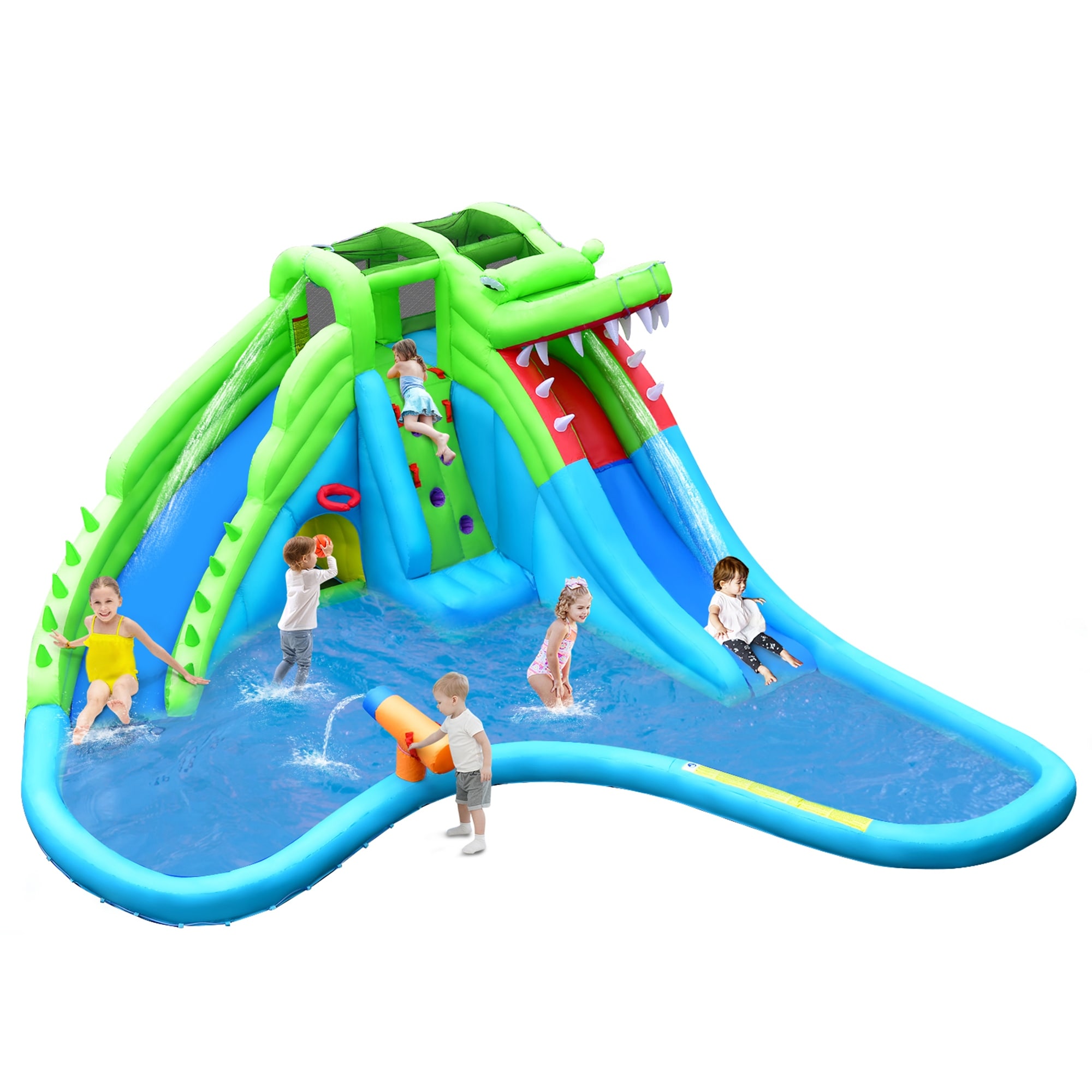 Gymax Inflatable Water Slide Park Kids Bounce House w/ Dual Slides