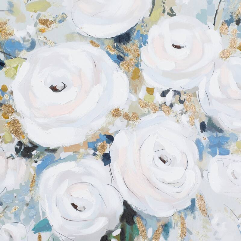 White Canvas Bouquet Floral Framed Wall Art with Silver Frame