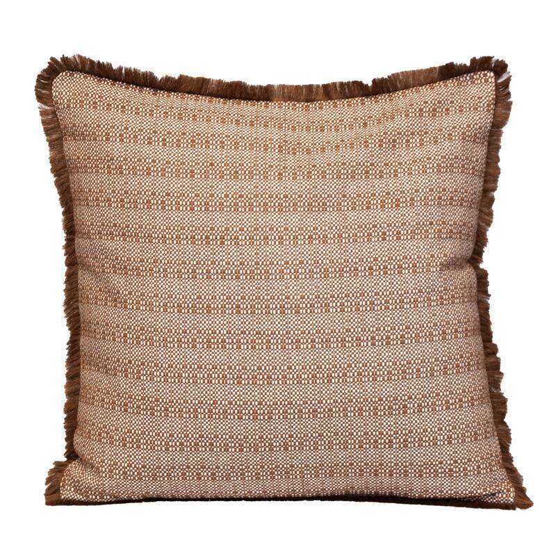 HomeRoots 24" Brown and White Striped Cotton Throw Pillow With Fringe