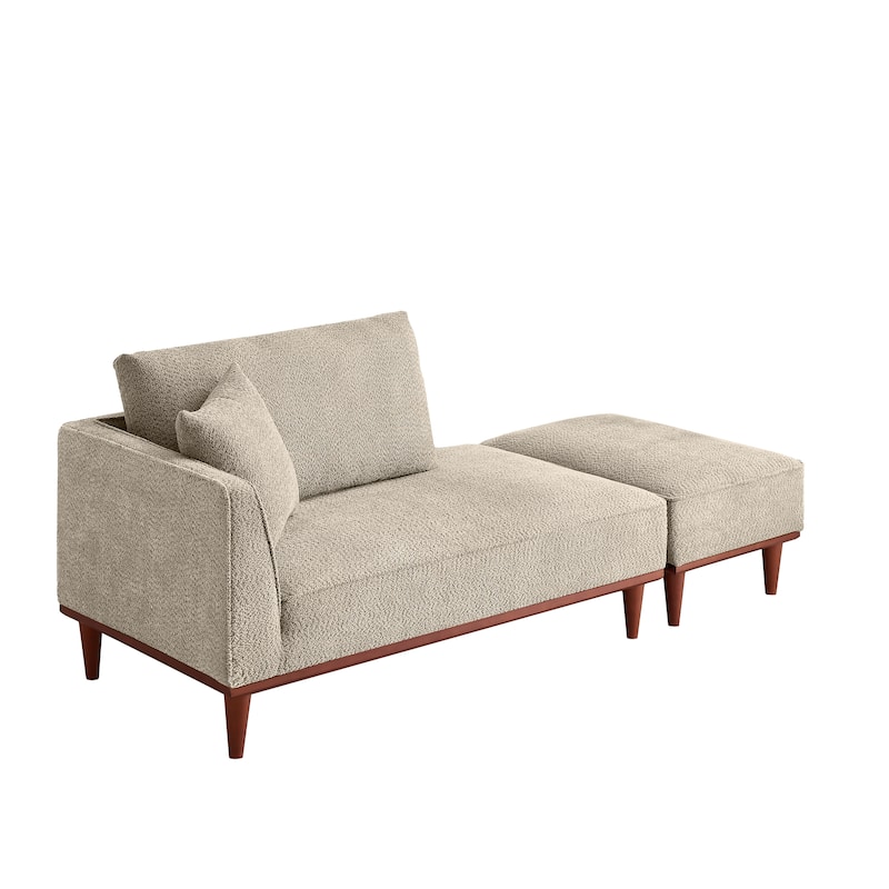 Upholstered Chaise Lounge and Stool for Living Room Bedroom, Quick assembly and maintenance Round wooden legs