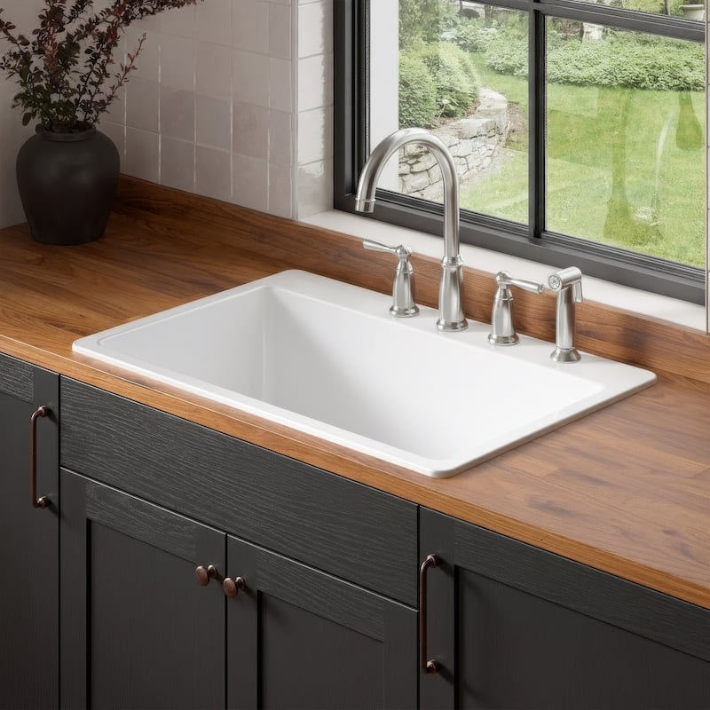 Jackson Crisp White Fireclay 33" Single Bowl Drop-In Kitchen Sink with 4 Holes