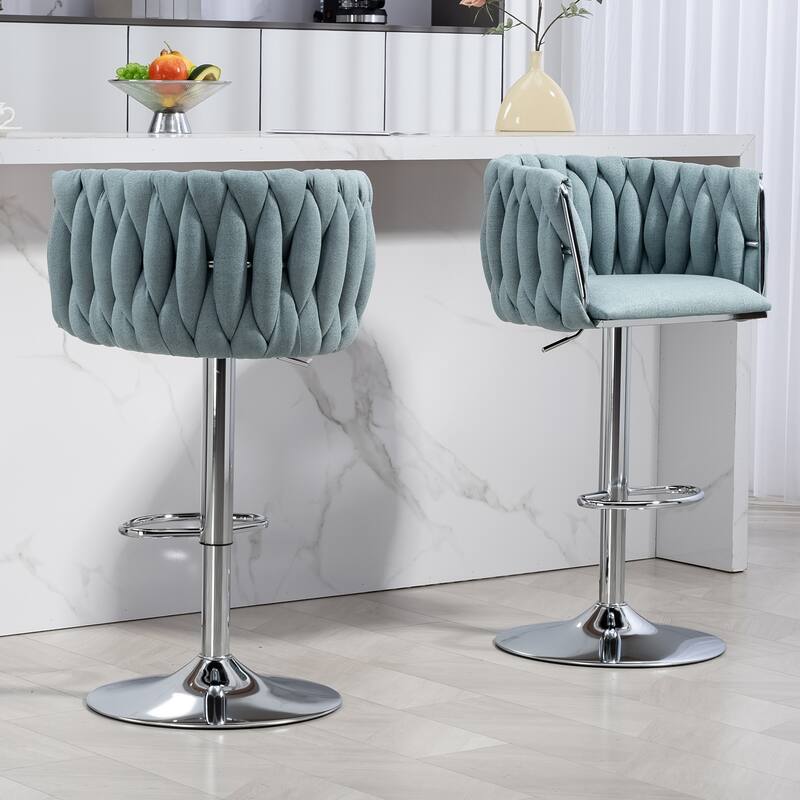 360° Rotation Bar Stools w/Adjustable Height and Woven Back Design（Set of 2） - N/A