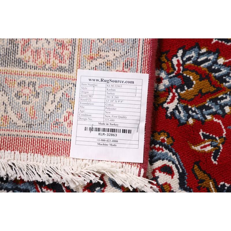 Red Kashan Turkish Rug Floral Oriental Machine-Made Carpet - 9'8" x 12'10"