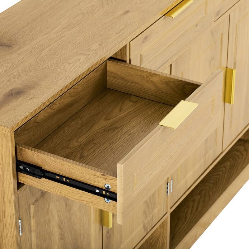 Farmhouse 59.1" Sideboard Cabinet with 3 Drawers and Open Shelf for Dining Room, Living Room, Entryway