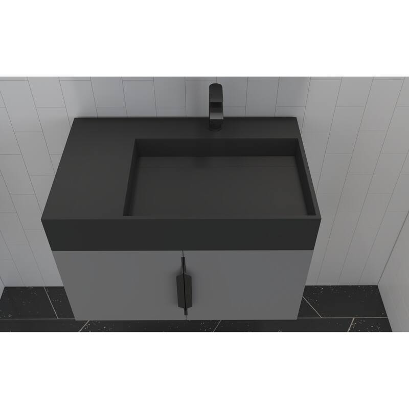 Amazon 30" Wall Mounted Bathroom Right Basin Vanity Set w/ Black Top