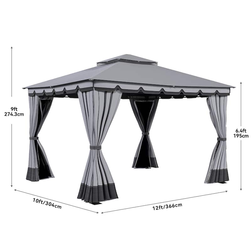 Outdoor 10x10/12Ft Patio Gazebo Canopy with Soft Roof Netting Curtains