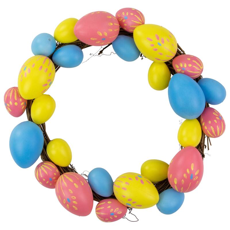 Easter Egg Spring Wreath - 10" - Blue/Yellow/Pink