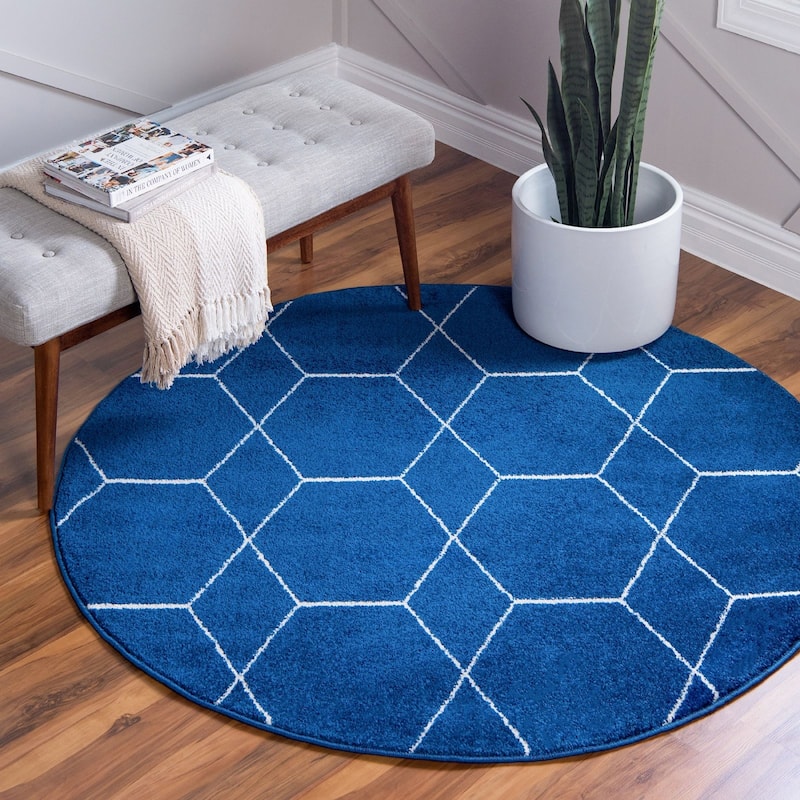Contemporary Rosilan Collection Area Rug - 3' Round - Navy Blue
