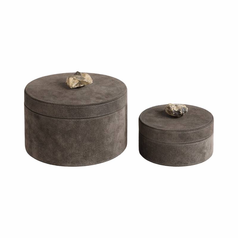 Wood Keepsake Box Stone Knob Lid Elegant Storage (Set of 2) - 5" Gray - 8" x 8" x 5"