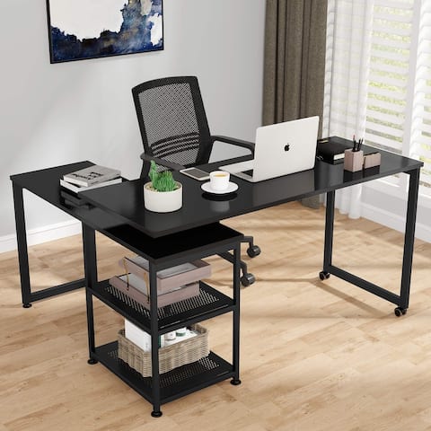 Reversible L-Shaped Desk, 55 inch Office Computer Desk Rotating Corner Desk