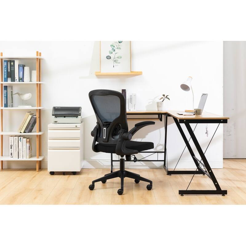 Newton Modern Mid-Back Mesh Office Chair with Flip-Up Arms, Adjustable Height, Tilt Lock, Swivel Wheels Desk Chair