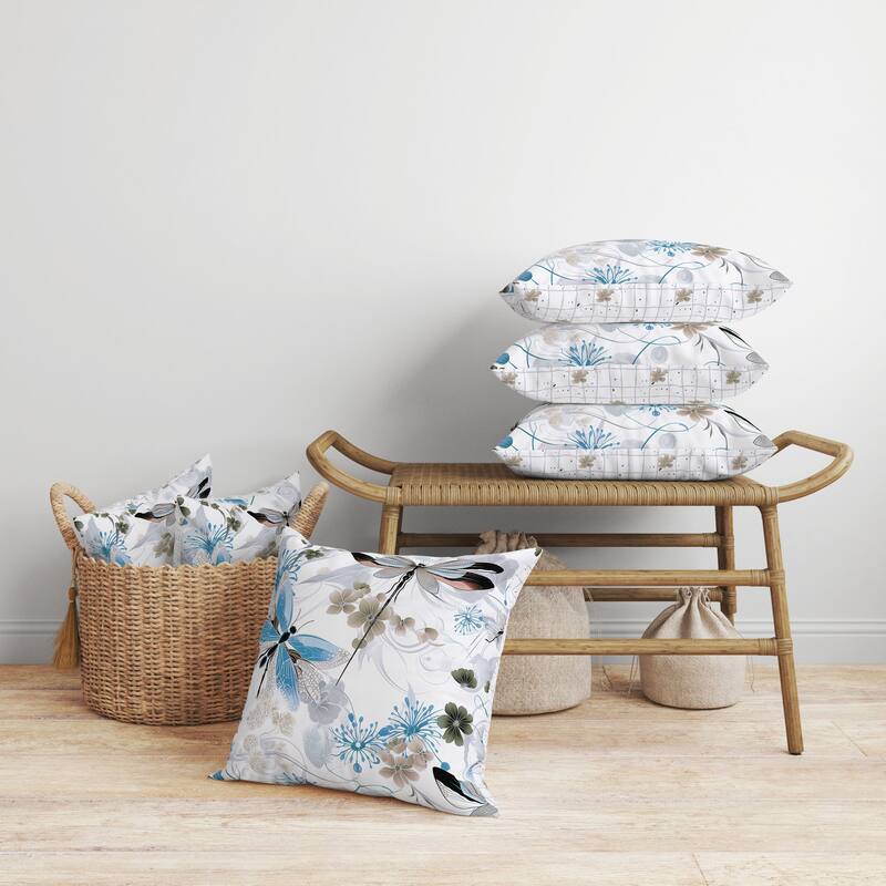 Wings in Motion Faux Suede Reversible Throw Pillow Blue and Grey