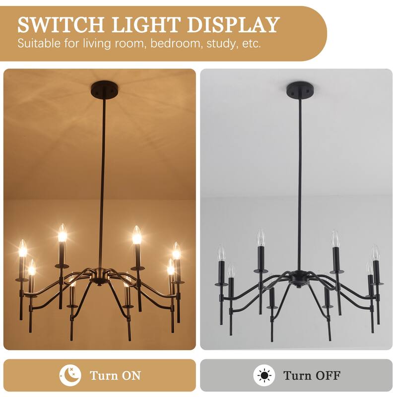 8-Light Hanging Candlestick Linear Foyer Chandelier Lighting Fixture Island Chandelier for Dining Room