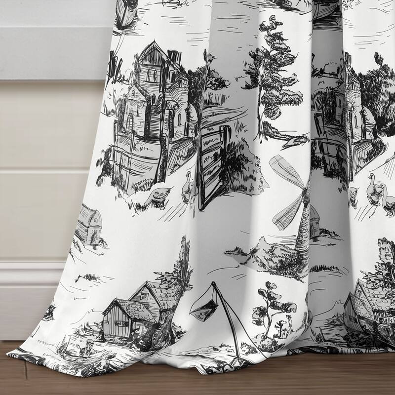 Lush Decor French Country Toile Room Darkening Window Curtain Panel Pair