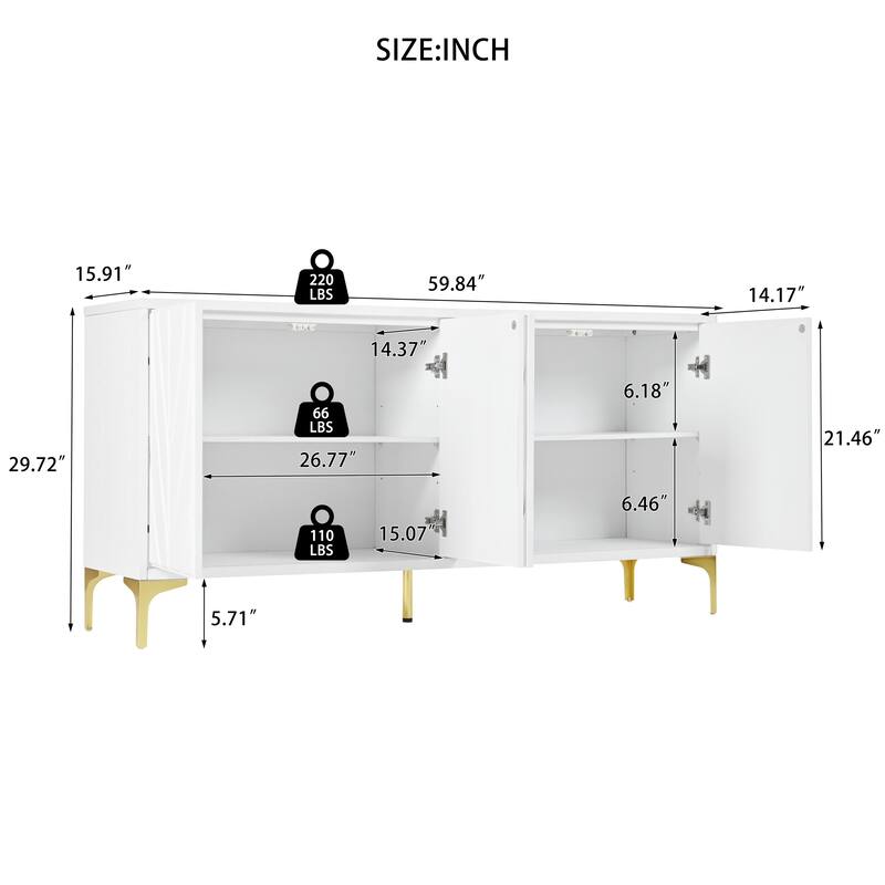 4-Door Sideboard with Unique Texture & Adjustable Shelves