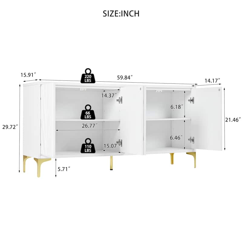 Multi-Functional Storage Cabinet,Four-Door Sideboard with unique texture,Adjustable Shelves