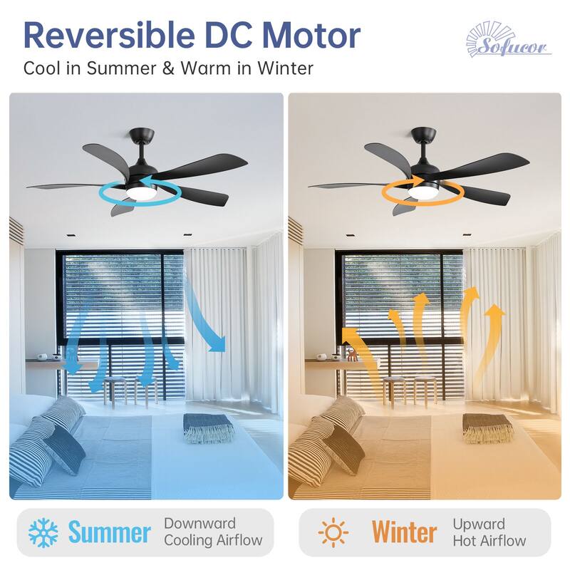 52"/66" Inch Ceiling Fan with Light,APP and Remote Control, Low Profile,Smart Optional