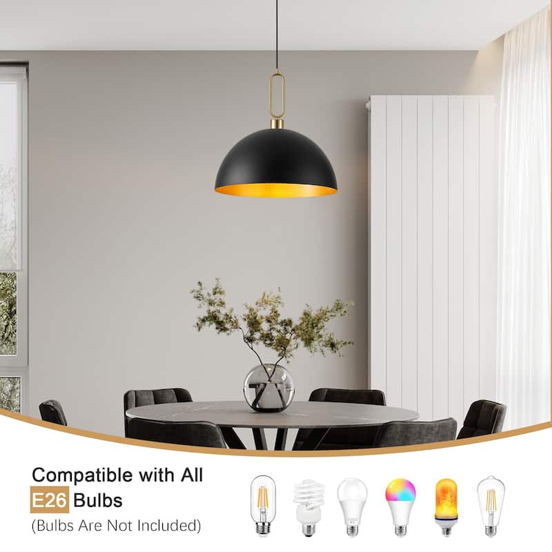 Industrial 1-Light 23.6" Metal Dome Pendant Light for Kitchen Island Dining Room