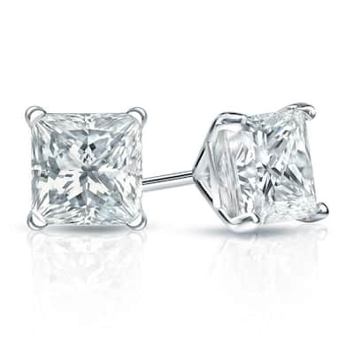 Auriya 18-karat Gold Lab Grown 1.80 carat TDW Princess Diamond Stud Earrings 4-Prong Martini Push-back