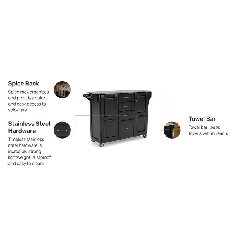 Homestyles Create-A-Cart Black Wood Kitchen Cart - 48" x 18" x 36"