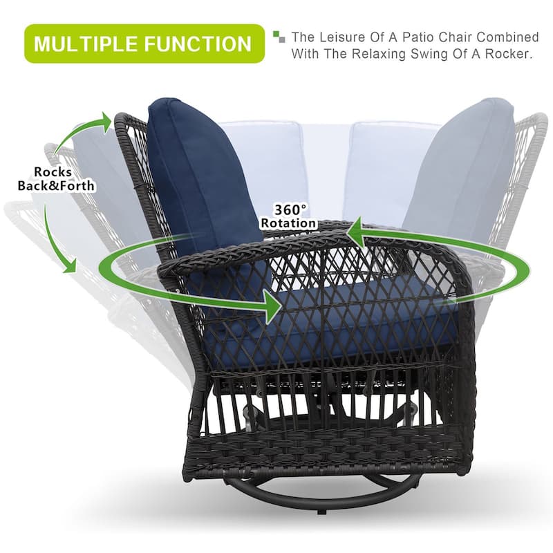 360-Degree Patio Wicker Swivel Rocker Chairs Set