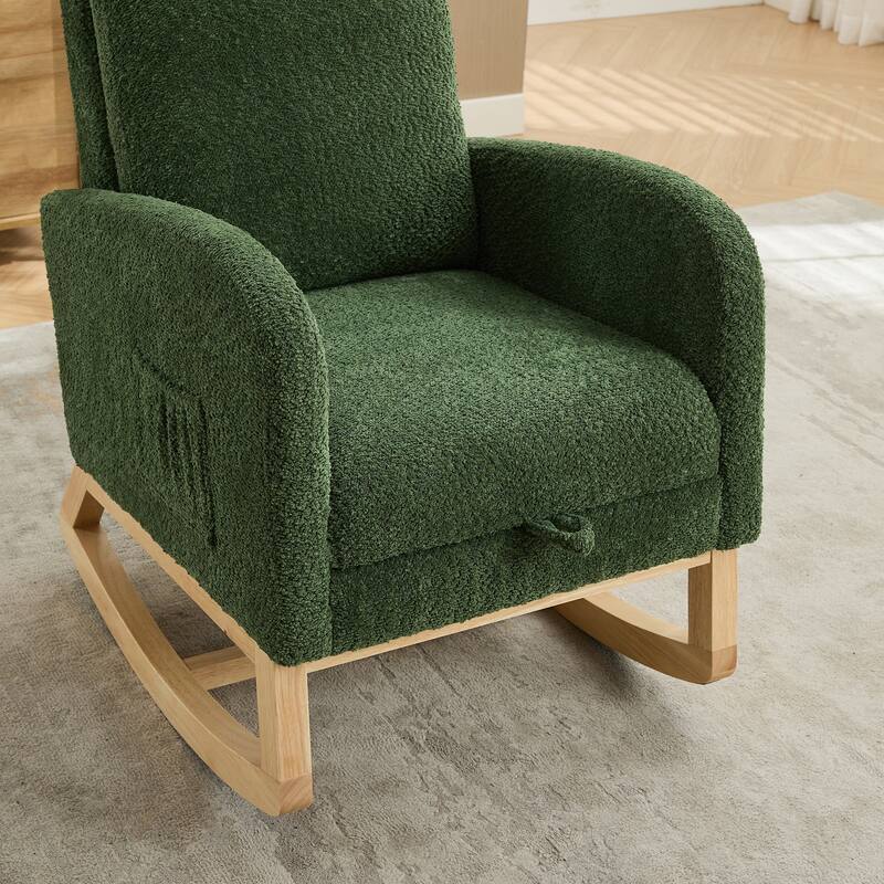 Boucle Rocking Chair with Retractable Footrest and Side Pockets