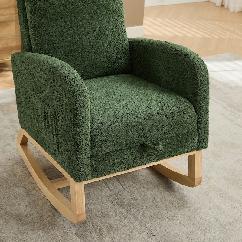GDFStudio - Amelia Boucle Upholstered Rocking Chair with Retractable Footrest and Wingback Design - 25.4"W