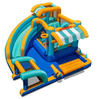 Ice Cream Party Bounce House with Slide and Jumping Area Water Cannon Basketball Football Ring Toss - 149” x 144” x 80”