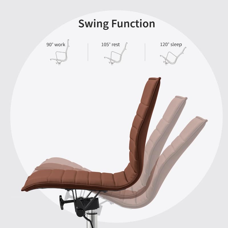 Modern Drafting Chair Upholstered PU Leather Ribbed Armless Mid Back with Tall Adjustable Base & Leg Rest