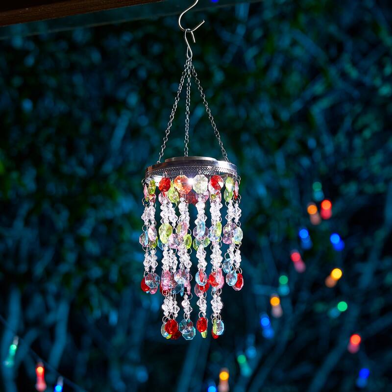 Glitzhome 19"H Solar Lighted Patriotic Wind Chime Hanging Decor - Multicolor