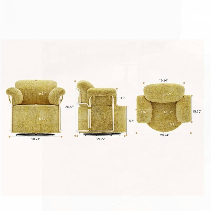 360 Degree Barrel Swivel Fluffy Fabric Lounge Wide Upholstered Reading Chair with Gold Metal Legs