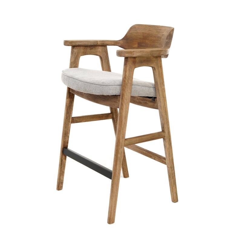Zsy Barstool Chair w Curved Back, Natural Brown Birch Wood, Anew Gray