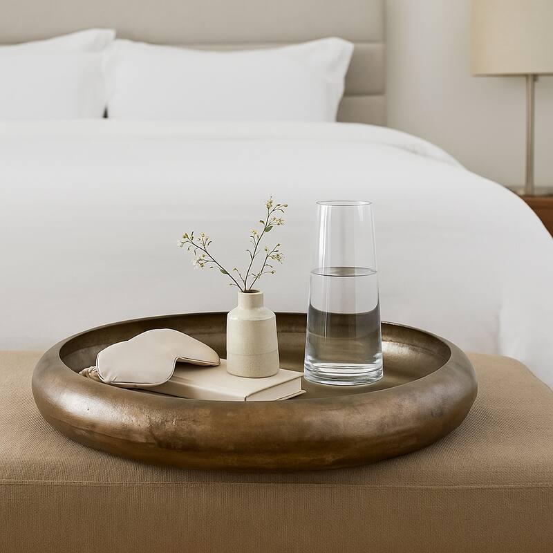 Decorative Round Shallow Bowl for Home Decor - 25", Bronze and Copper