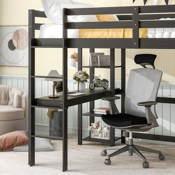 slide 2 of 30, Full Loft Bed with Desk, Shelves, and Ample Storage Espresso