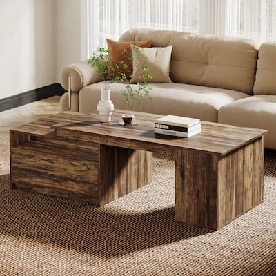 Farmhouse Wooden Extendable Center Coffee Table with Drawer Storage
