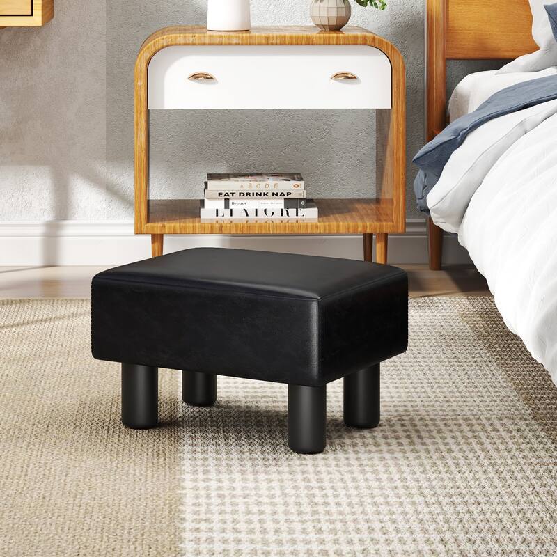 Gymax PU Leather Ottoman Rectangular Footrest Small Stool - See Details