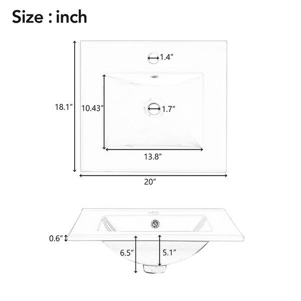 dimension image slide 2 of 3, 20-Inch Bathroom Vanity with Ceramic Sink, Soft Close Door, Adjustable Shelf, and Door-Mounted Storage Rack