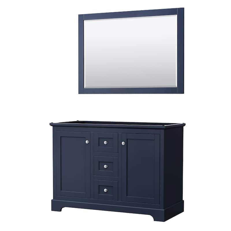 Avery 48-Inch Double Vanity Cabinet, No Mirror - Dark Blue, Chrome Trim, No Top