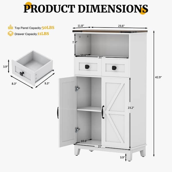 dimension image slide 0 of 3, EROMMY Farmhouse Storage Cabinet with Doors and Adjustable Shelves, Small Freestanding Floor Cabinet , Narrow Organizer