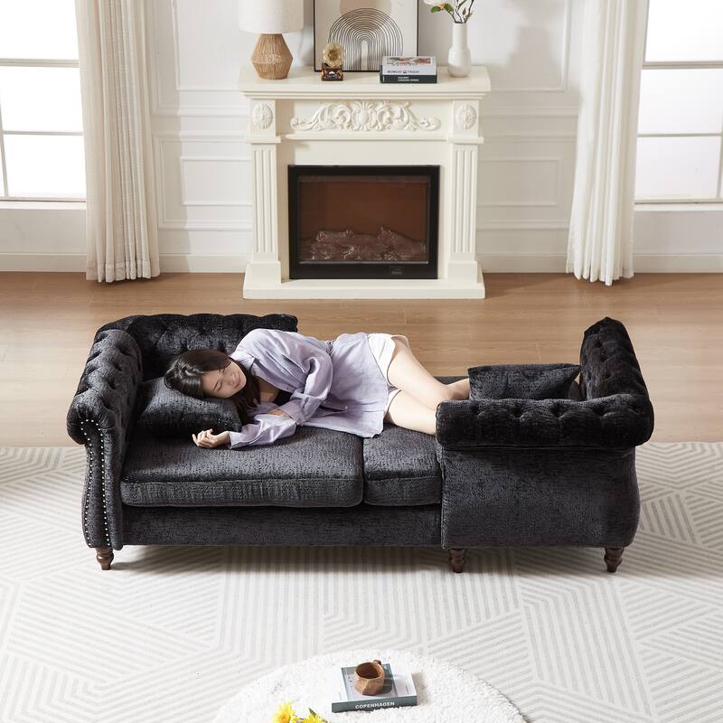 81" Button Tufted Sleeper Sofa Bed with Nailhead and Pillows